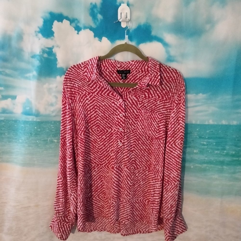 "Willi smith" woman's long sleeve red/white blouse.